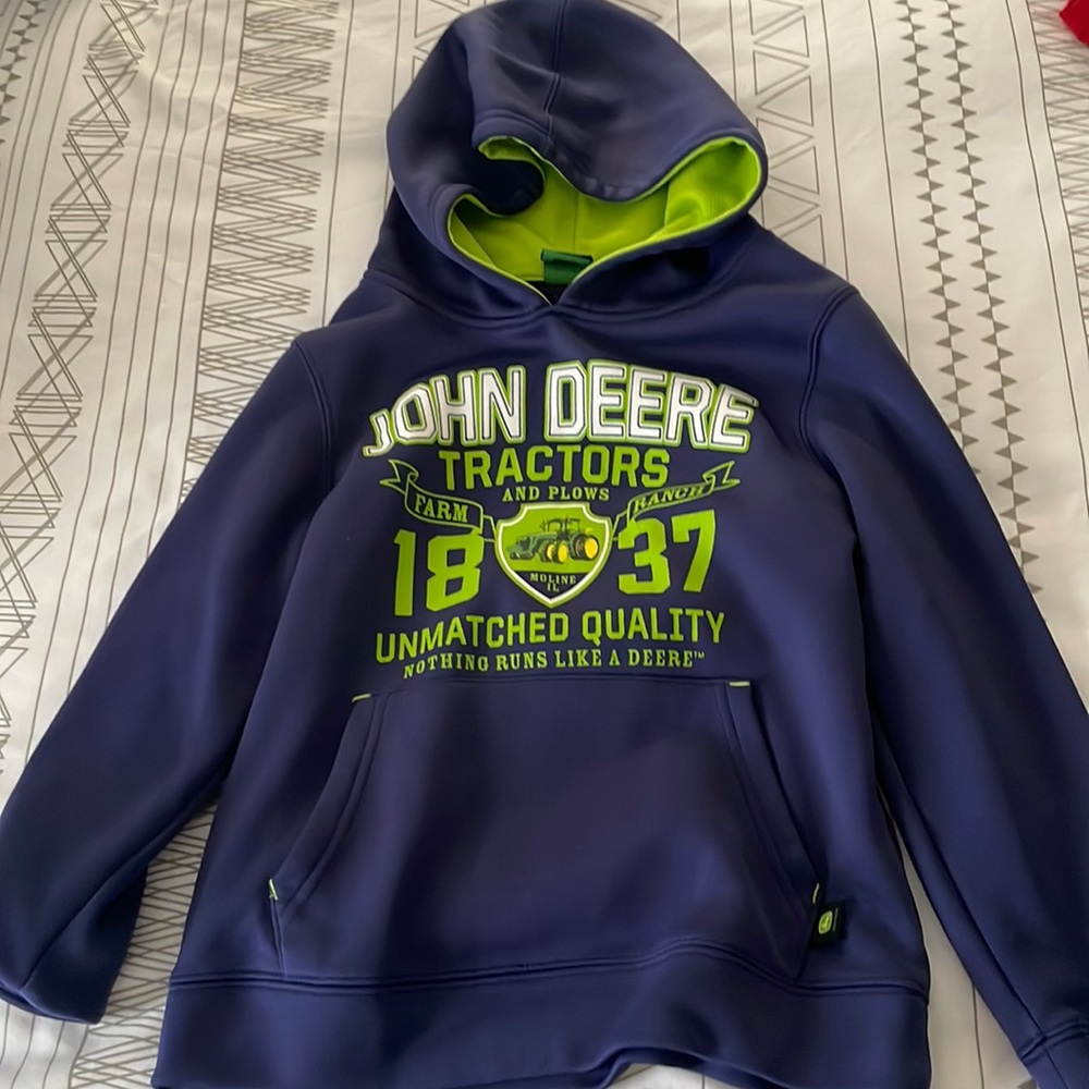 Navy blue John Deere hoodie. Polyester sz 8